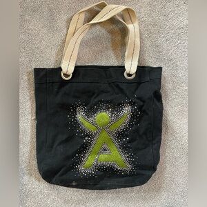 Elegant Black Tote with Green Accent